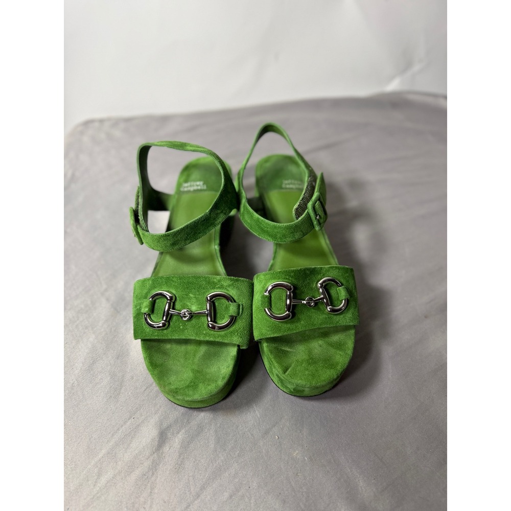 Jeffrey Campbell Green Suede Horsebit Platform Block Heel Sandals Womens 9